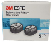 3M ESPE SS Primary Molar Crowns, D-UR-4, Upper Right First Primary Molar, Size 4, 5 Crowns
